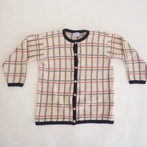 Vintage Pendleton Cream Navy Plaid Wool Checker Cardigan Old Money Preppy 1X